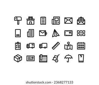 Conjunto de iconos de correo y de Office. Conjunto de iconos de la oficina de correos. Paquete de iconos vectores.