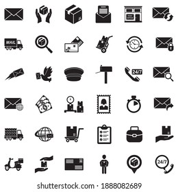 Post Office Icons. Black Flat Design. Vector Illustration.