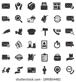 Iconos de correos. Diseño de esgrima negra. Ilustración vectorial.