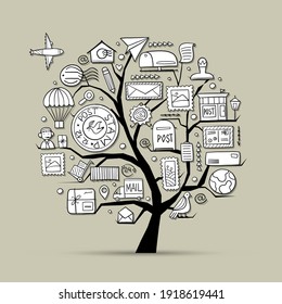 Post Office, colección de iconos. Concepto de árbol de arte para tu diseño. Ilustración del vector