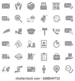 Post Office Icons. Gray Flat Design. Vector Illustration.