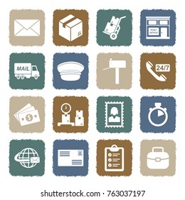 Post Office Icons. Grunge Color Flat Design. Vector Illustration. 