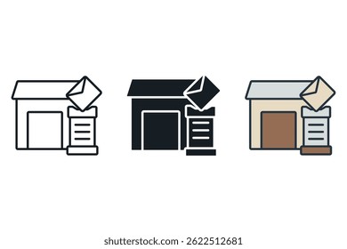 post office icons isolated on White Background. Flat style design