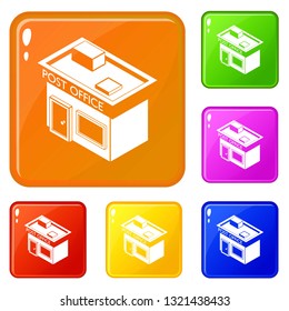Post office icons set collection vector 6 color isolated on white background