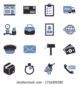 Post Office Icons. Two Tone Flat Design. Vector Illustration.