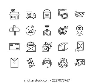 Post office line icons set. Post service. Simple flat vector illustration for store, web site or mobile app