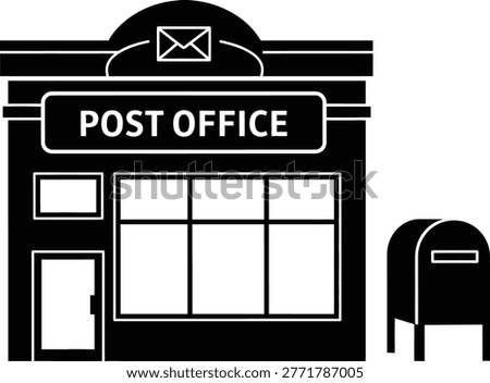 Post Office and Mailbox Icon, Postal Service Building Symbol