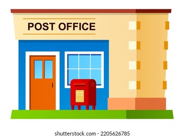 Post office - diseño plano moderno de imagen aislada única. Clara ilustración detallada de la arquitectura urbana. Edificio de la calle, espacio de la ciudad, entrega de correo y entrega rápida. Almacén y punto de referencia