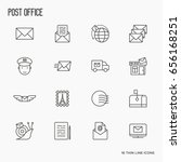 Post office related thin line icons set. Symbols of shipping, delivery, packaging. Vector illustration.
