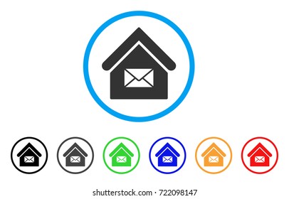 Post Office rounded icon. Style is a flat post office gray symbol inside light blue circle with black, gray, green, blue, red, orange versions. Vector designed for web and software interfaces.