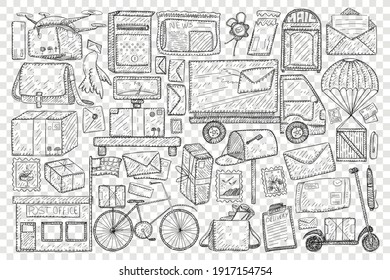 Post office and sending letters doodle set
