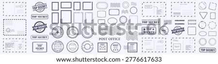 Post office stamp and mail template collection. Set of postcards, seals, marks and postal decorative elements