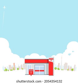 Post office and summer cityscape. Square size.It's vector art so easy to edit.