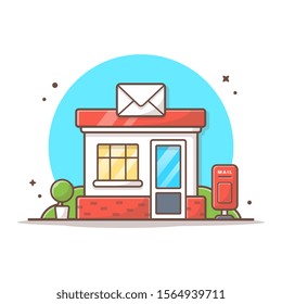 Post Office Vector Icon Illustration. Building And Landmark Icon Concept White Isolated. Flat Cartoon Style Suitable for Web Landing Page, Banner, Sticker, Background