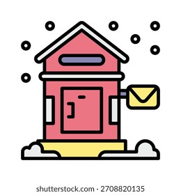 Post Office Winter Mailbox Lineal Colour Style Icon,