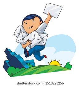 Post office worker, postmen with envelopes  in uniform. Vector Illustration on white background.
