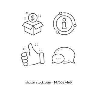 Post package line icon. Chat bubble, info sign elements. Paid service sign. Linear post package outline icon. Information bubble. Vector