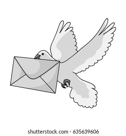 Post pigeon.Mail and postman single icon in monochrome style vector symbol stock illustration web.
