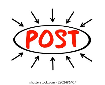 POST - Power On Self Test acronym text with arrows, technology concept background