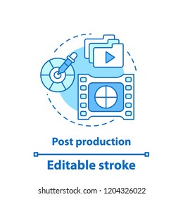 Post production concept icon. Video, photo editing idea thin line illustration. Vector isolated outline drawing. Editable stroke