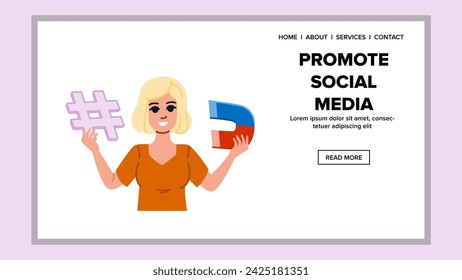 Post Promote Social Media Vektor. Banner Web, Business Marketing, Internet Online Post Promote Social Media Web Flat Cartoon Illustration