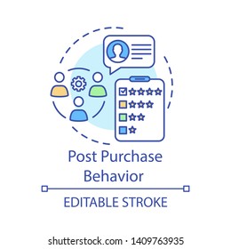 Post purchase  behaviour concept icon. Feedback, customer comment, client review idea thin line illustration. Rating vector isolated outline drawing. Satisfied consumer. Editable stroke