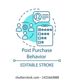 Post purchase behaviour turquoise concept icon. Feedback, customer comment, review idea thin line illustration. Rating vector isolated outline drawing. Satisfied consumer. Editable stroke