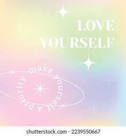 Post selflove   selfcare template  gradient and geometric elements  stars  elipses   circles  Holographic colors  Gradient mesh  vector  Text by circle  Love yourself