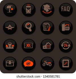 Post service color vector icons on dark background for user interface design