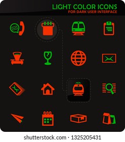 Post service easy color vector icons on dark background for user interface design