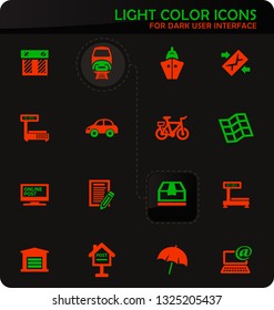 Post service easy color vector icons on dark background for user interface design
