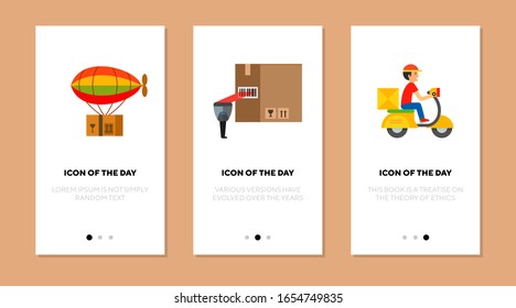 Post service flat icon set. Shipping, scan, cargo isolated vector sign pack. Delivery and transportation concept. Vector illustration symbol elements for web design and apps
