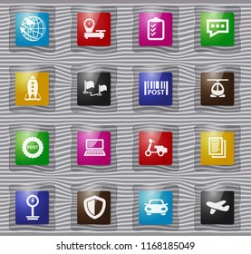 Post service glass icons set for web sites and user interface