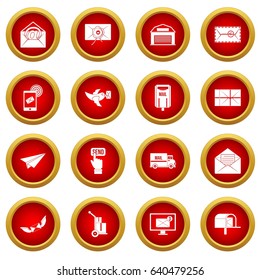 Post service icon red circle set isolated on white background