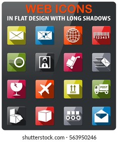 post service icons set in flat design with long shadow
