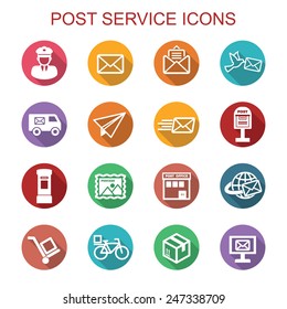 post service long shadow icons, flat vector symbols