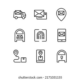 Post Service, Post Office, Package, Location Post Simple Thin Line Icon Vector Illustration 