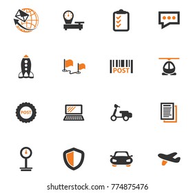 Post service orange icons set for web sites and user interface