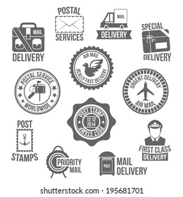 Post service special delivery worldwide mail label set isolated vector illustration