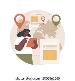 Post Service Tracking Abstract Concept Vector Illustration. Parcel Monitor, Track And Trace Your Shipment, Package Tracking Number, Express Delivery, Online Shopping, Mail Box Abstract Metaphor.