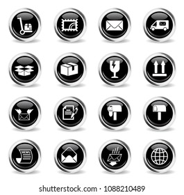 post service vector icons - black round chrome buttons