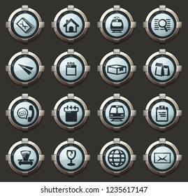 Post service vector icons in the stylish round buttons for mobile applications and web