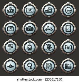 Post service vector icons in the stylish round buttons for mobile applications and web