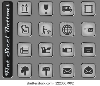 Post service vector web icons on the flat steel buttons