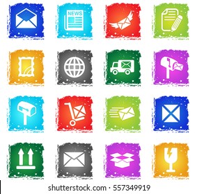 post service web icons in grunge style for user interface design
