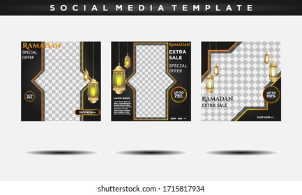 Post social media discount Ramadan templates. Ramadan selling banners on social media post templates. editable social media stories.