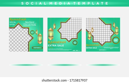 Post social media discount Ramadan templates. Ramadan selling banners on social media post templates. editable social media stories.