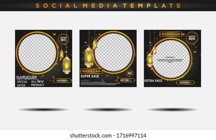 Post social media discount Ramadan templates. Ramadan selling banners on social media post templates. editable social media stories.