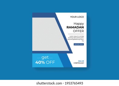 Post social media discount Ramadan template design. Square Ramadan selling banners on social media post template