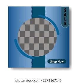 Post social media template for digital marketing, round shapes for product photos, blue 3d background